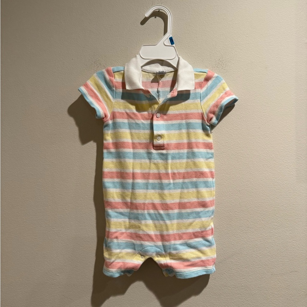Janie and Jack‎ boys shortall Striped Baby Romper with Collar 12-18 Month